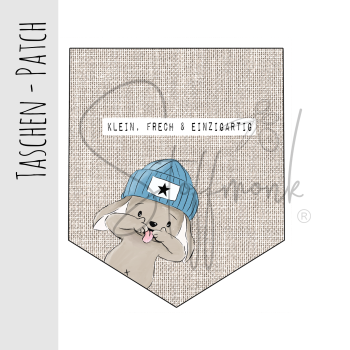 Taschen Patch - Leinenoptik Beige - "klein, frech, einzigartig" (blau) XaXelu Desgin